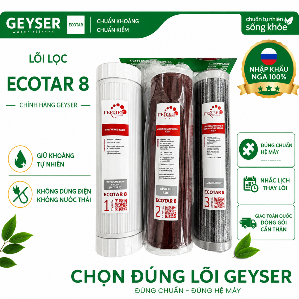 Bộ Lõi Lọc Nước Nano Geyser ECOTAR 8 - Hàng Chính Hãng Geyser Việt Nam