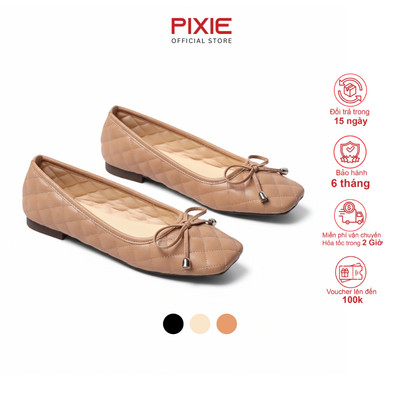 Giày Búp Bê Nữ Đế Bệt Quai Chần Chỉ Phối Nơ Nhỏ Thời Trang Pixie H420
