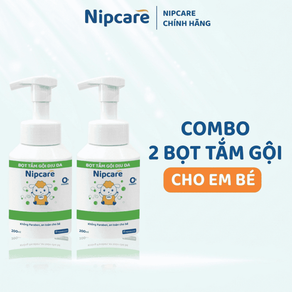 Combo 2 Bọt tắm gội dịu da Nipcare Novocare 200ml - tắm gội cho bé, hỗ trợ ngừa rôm sảy, thơm