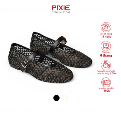 Giày Búp Bê Lưới Nữ Đế Bệt Mũi Tròn Phối Khóa Pixie H466