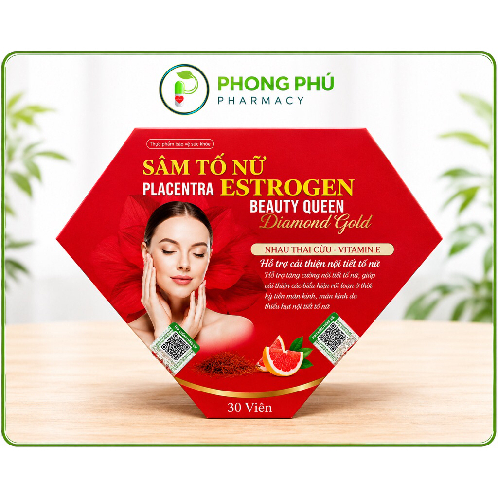 🌸 SÂM TỐ NỮ PLACENTA ESTROGEN BEAUTY QUEEN DIAMOND GOLD – 30 VIÊN