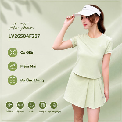 Áo T-shirt Nữ LV26S04F237 Viền Bo, Áo Phông Nữ Chơi Thể Thao, Tennis, Pickle Ball Co Giãn Thấm Hút Mồ Hôi