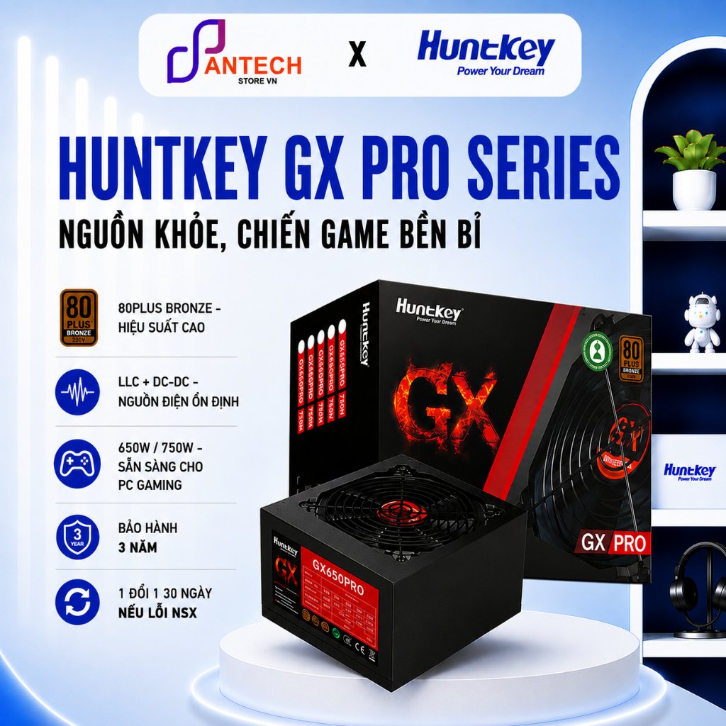 Nguồn Máy Tính Huntkey GX650PRO GX750PRO 650W 750W 80 Plus Bronze Gaming PSU ATX - BH 3 Năm