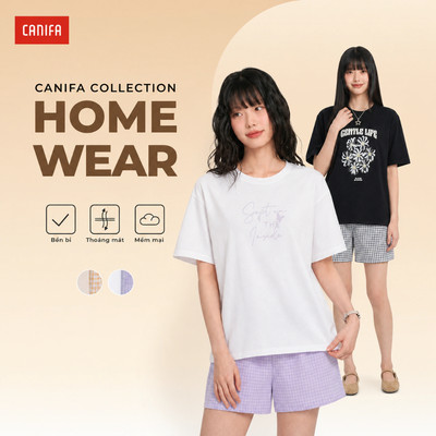 Bộ quần áo nữ ngắn tay quần đùi mặc nhà mùa hè thiết kế basic trẻ trung CANIFA 6LS26S006