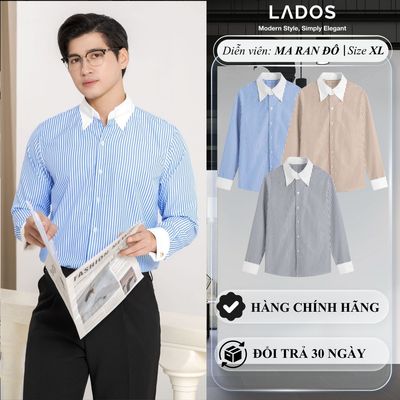 [OUTLET - KHÔNG ĐỔI TRẢ] Áo Sơ Mi Cufflink Nam Sọc Dọc Phối Cổ Trắng LADOS-8193 Form Regular, Kiểu Button Down Lịch Lãm