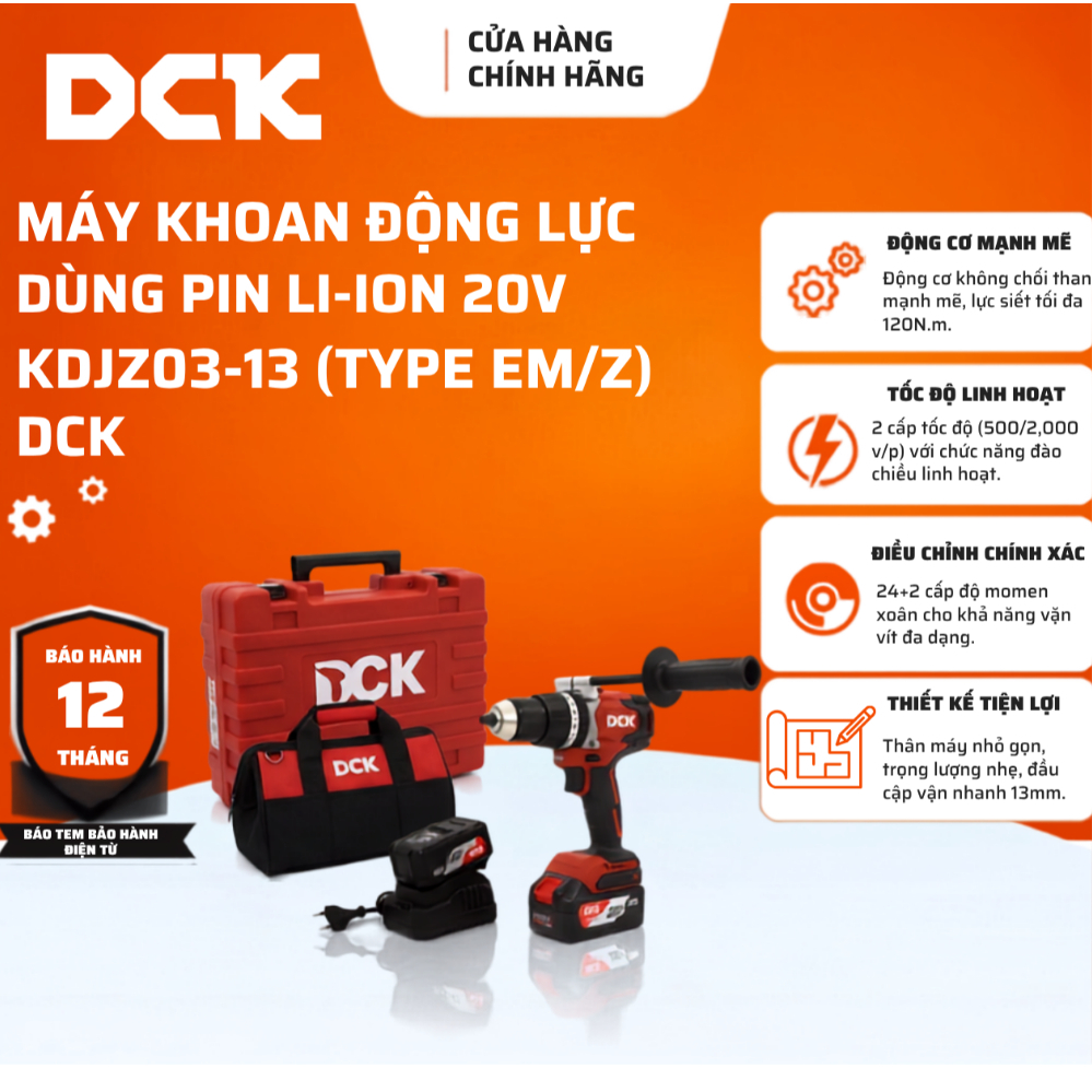 Máy khoan bắt vít dùng pin DCK chính hãng – KDJZ03-13- DCK chính hãng