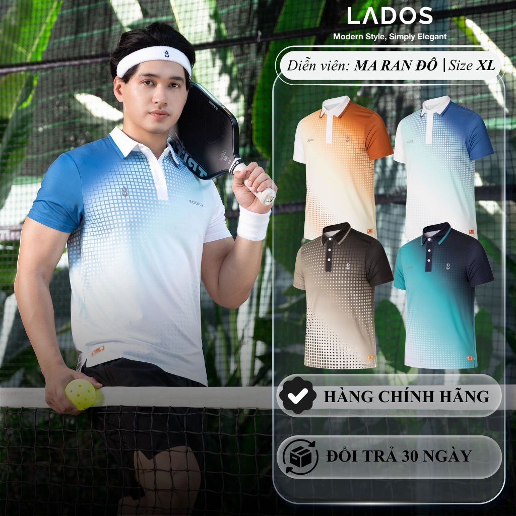 Áo Polo Pickleball Pixel Grid LADOS-9251 Áo Thun Polo Thể Thao Nam, Chất Mè Lỗ Co Giãn 4 Chiều Mềm M