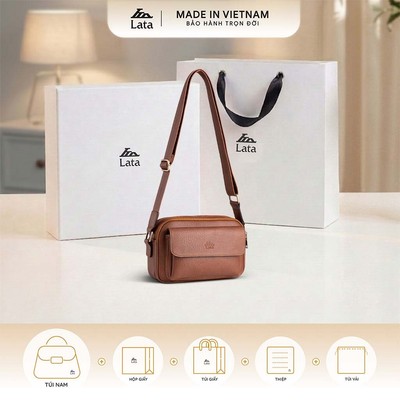 Bộ hộp quà trắng LATA (Túi đeo chéo nam LATA TN26 + Hộp quà HQ2T + Túi giấy TG2T + Túi rút BVR3838 + Thiệp cảm ơn BT1)