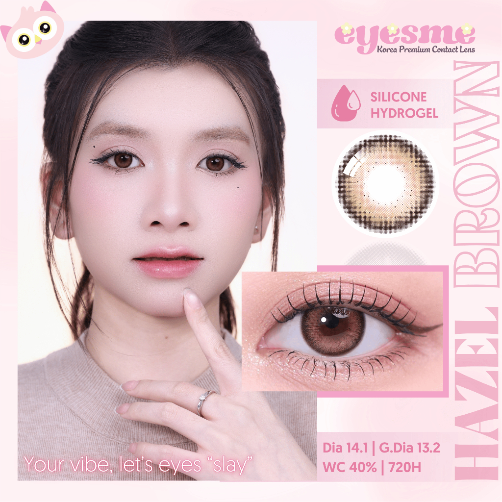 [Lens tháng] Kính áp tròng Eyesme Hazel Brown lens nâu hạt dẻ silicone hydrogel 14.2mm