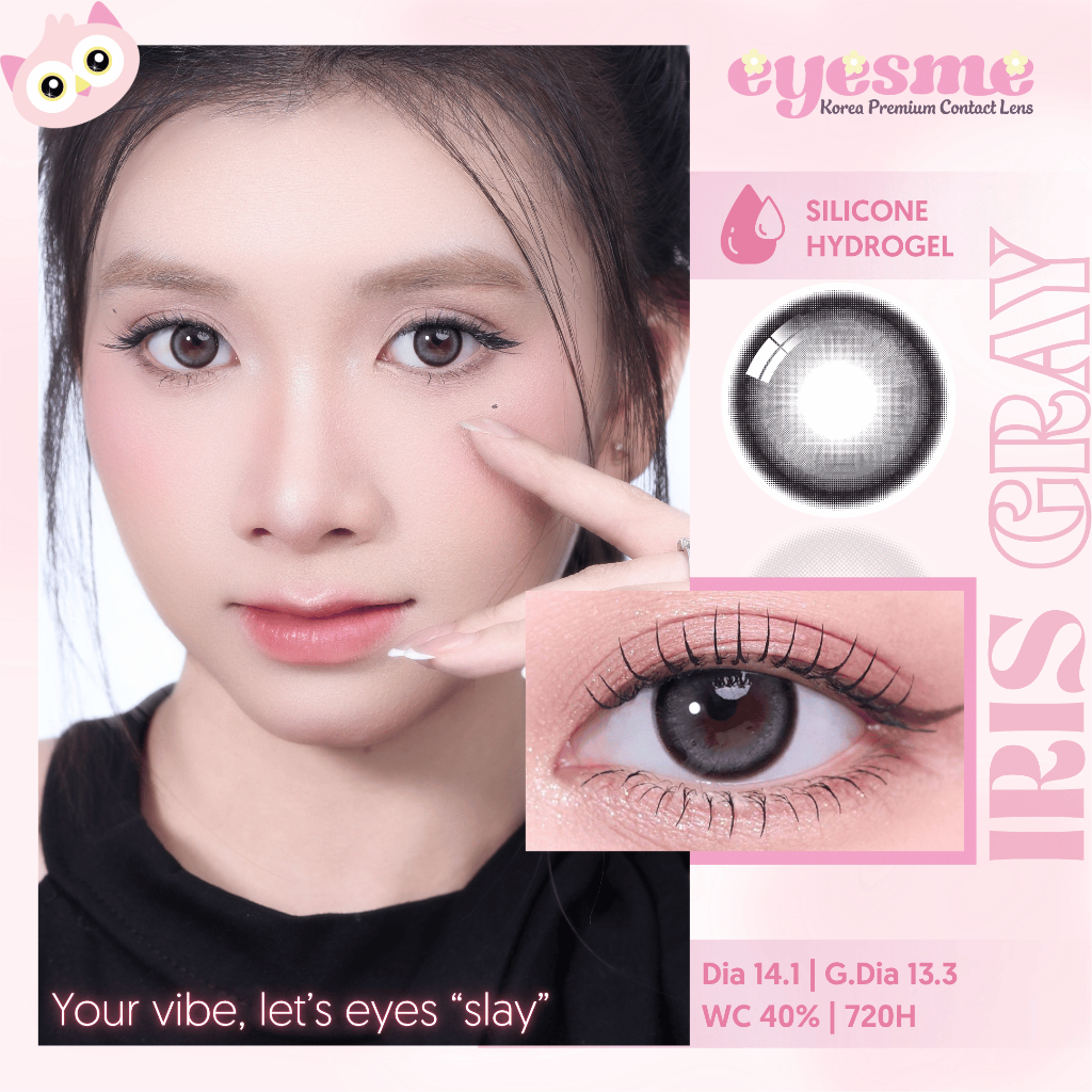 [Lens tháng] Kính áp tròng Eyesme Iris Gray màu xám khói kết hợp viền đậm tạo hiệu ứng mắt to tròn