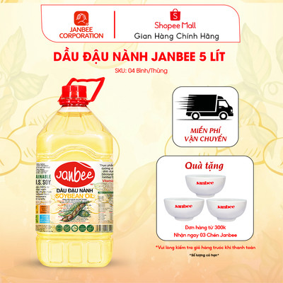 Dầu Đậu Nành Janbee 5 Lít – Nguyên Chất 100%, Không Trans Fat, Tốt Cho Tim Mạch