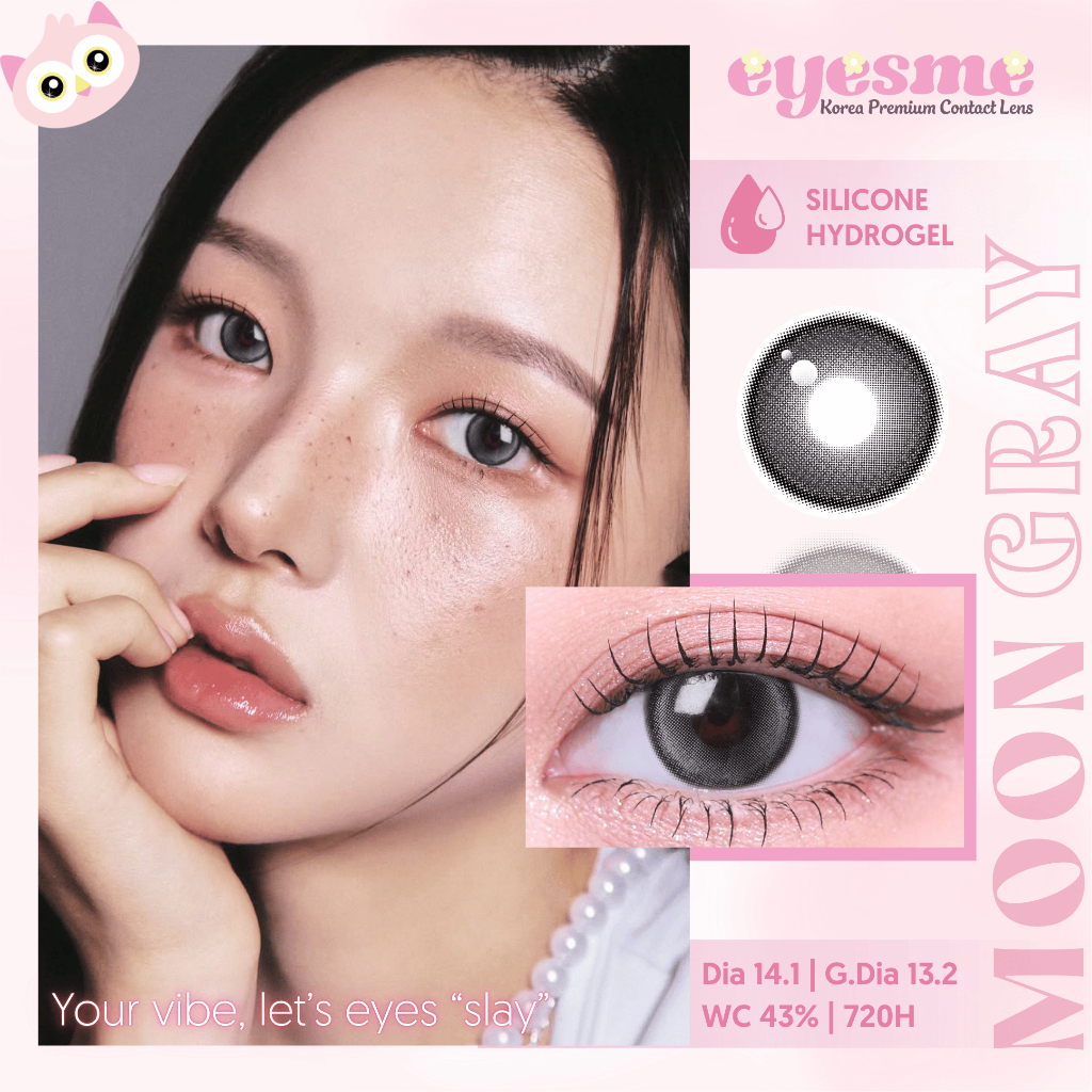 Lens Silicone Hydrogel, lens ánh trăng khuyết màu xám phong cách Douyin - Eyesme Moon Gray