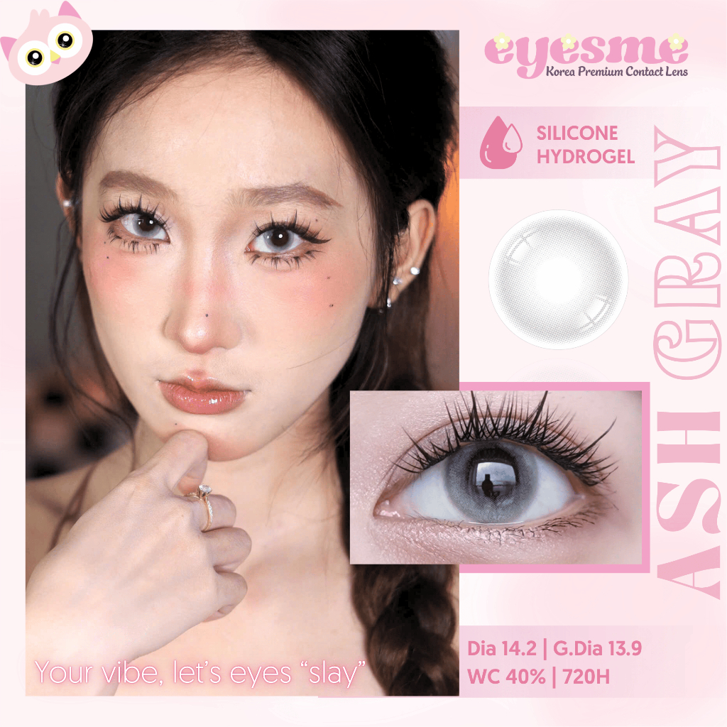 Lens Silicone Hydrogel Eyesme - Ash Gray - Lens xám khói không viền 14.2mm không cận và có độ cận
