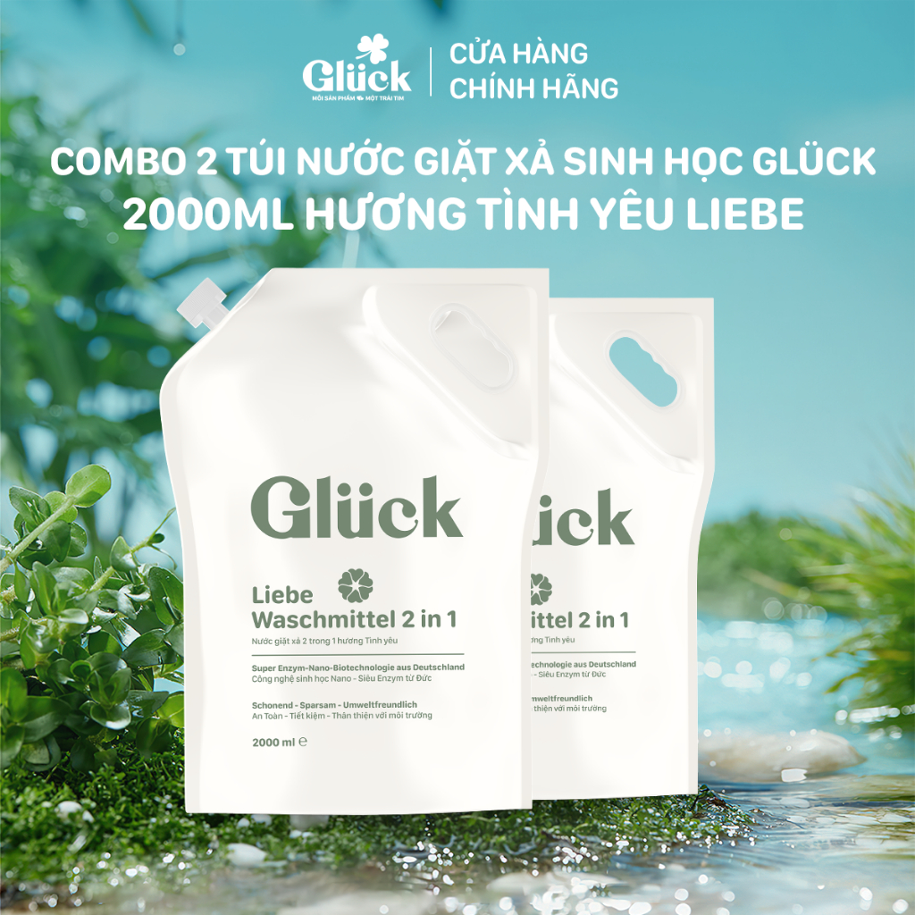 [TẶNG CHAI NƯỚC GIẶT MINI] Combo 2 túi nước giặt Gluck 2000ml hương tình yêu Liebe