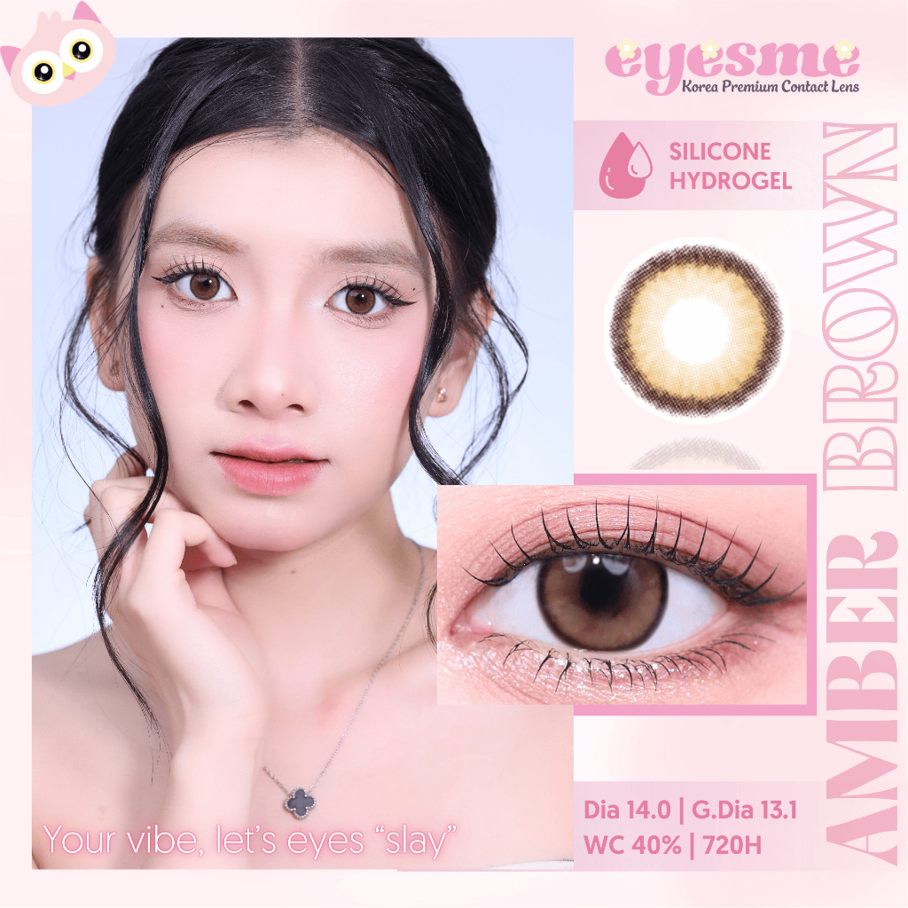 Lens Silicone Hydrogel nâu hổ phách Amber Brown - Kính áp tròng Eyesme - Lens Silicone Hydrogel