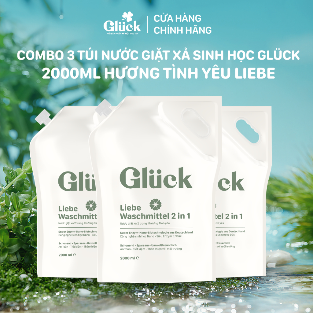 Combo 3 túi nước giặt sinh học GLUCK 2000ml, hương tình yêu Liebe