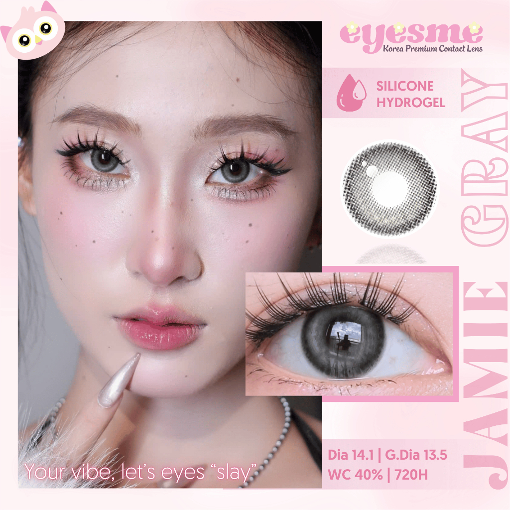 Kính áp tròng Eyesme - Lens xám đen Douyin lens cận - Dollring Jamie Gray có độ cận