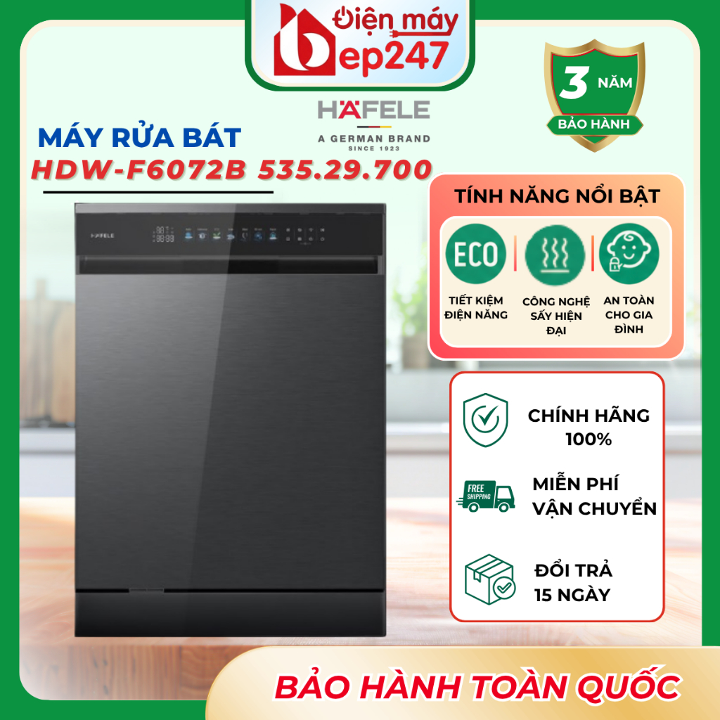 Máy Rửa Chén Hafele HDW-F6072B 535.29.700 14 Bộ Độc Lập Inverter Sấy Khô Chính Hãng