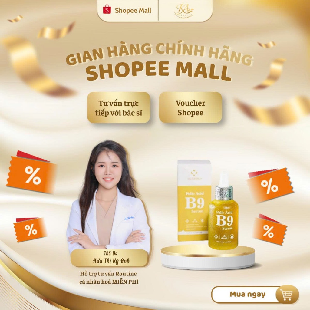 Serum b9 Vicderma cấp ẩm, dưỡng trắng & phục hồi làm dịu da Vic Derma B9 Folic Acid 50ml