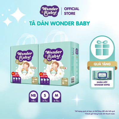 Combo 2 Tã Dán Em Bé Thương Hiệu Nhật Bản WONDER BABY, 5 Lớp Siêu Thấm Hút, Thoáng Khí