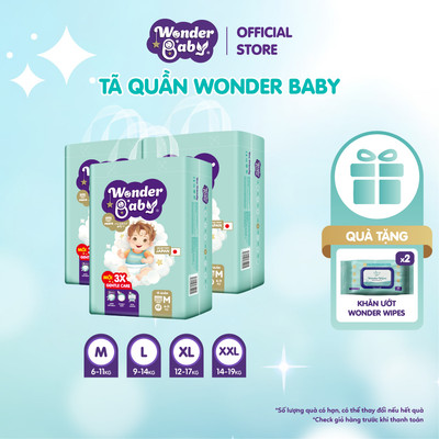 Combo 3 Tã/Bỉm quần Thương Hiệu Nhật Bản WONDER BABY 5 Lớp Siêu Thấm Hút, Thoáng Khí