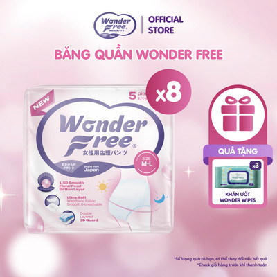 Combo 8 Băng quần WONDER FREE 5 miếng/gói, Thoáng Khí, Thấm Hút (size M-L/XL-XXL)