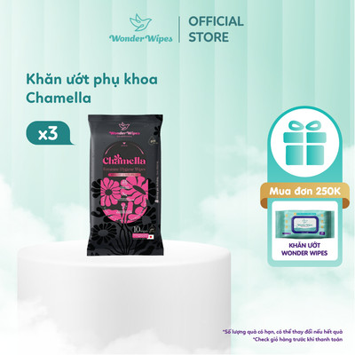 Combo 3 Khăn Ướt Vệ Sinh Phụ Nữ Wonder Wipes Chamella 10 tờ/gói