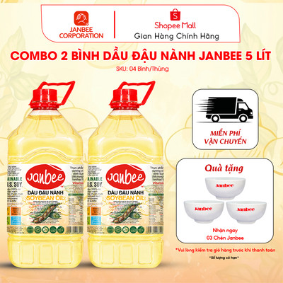 Dầu Đậu Nành Janbee -  Combo 2 Bình 5 Lít  – Nguyên Chất 100%, Không Trans Fat