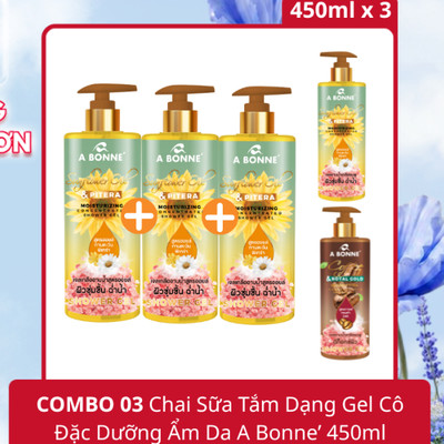 COMBO 3 Sữa Tắm Dạng Gel Cô Đặc Dưỡng Ẩm Nước Hoa A Bonne' 450ml