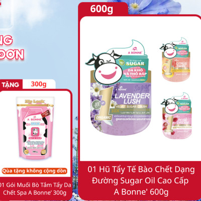 Tẩy Tế Bào Chết Dạng Đường Sugar Oil A Bonne' Cao Cấp 600g (Hũ) Tặng 1 Gói Muối BòTắm Spa 300g