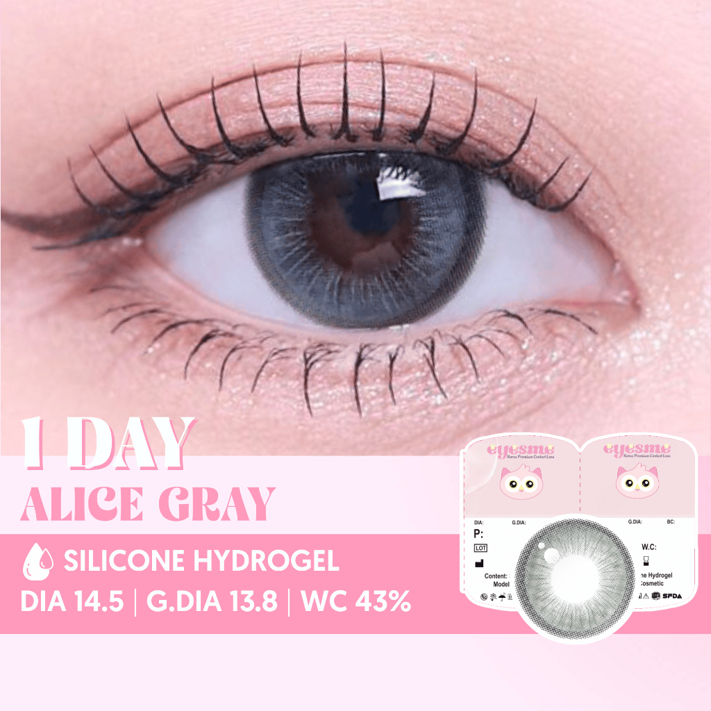 [Lens 1 ngày] Kính áp tròng Eyesme - 1Day Alice Gray - Lens xám giãn tròng hack mắt to tròn