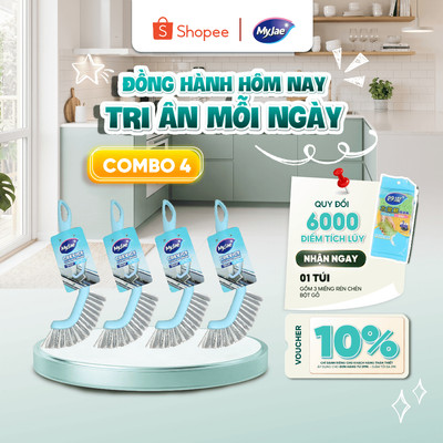 COMBO 4 Bàn Chải Khe Hẹp MyJae Đầu Chổi Siêu Mảnh Tay Cầm Gọn Nhẹ