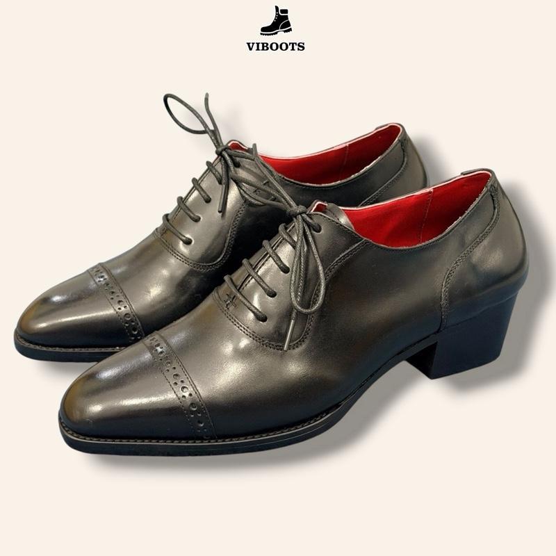 Giày Da Nam Oxford Hight Heel Captoe Đế Tăng Chiều Cao 5cm Chất Liệu Đế Phíp Da Bò Thật Thương Hiệu 