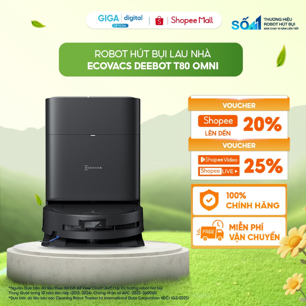 Ecovacs Deebot T80 Omni Robot hút bụi lau nhà | Lực hút 18.000Pa | AI Instant Re-Mop 2.0 | Thiết kế 