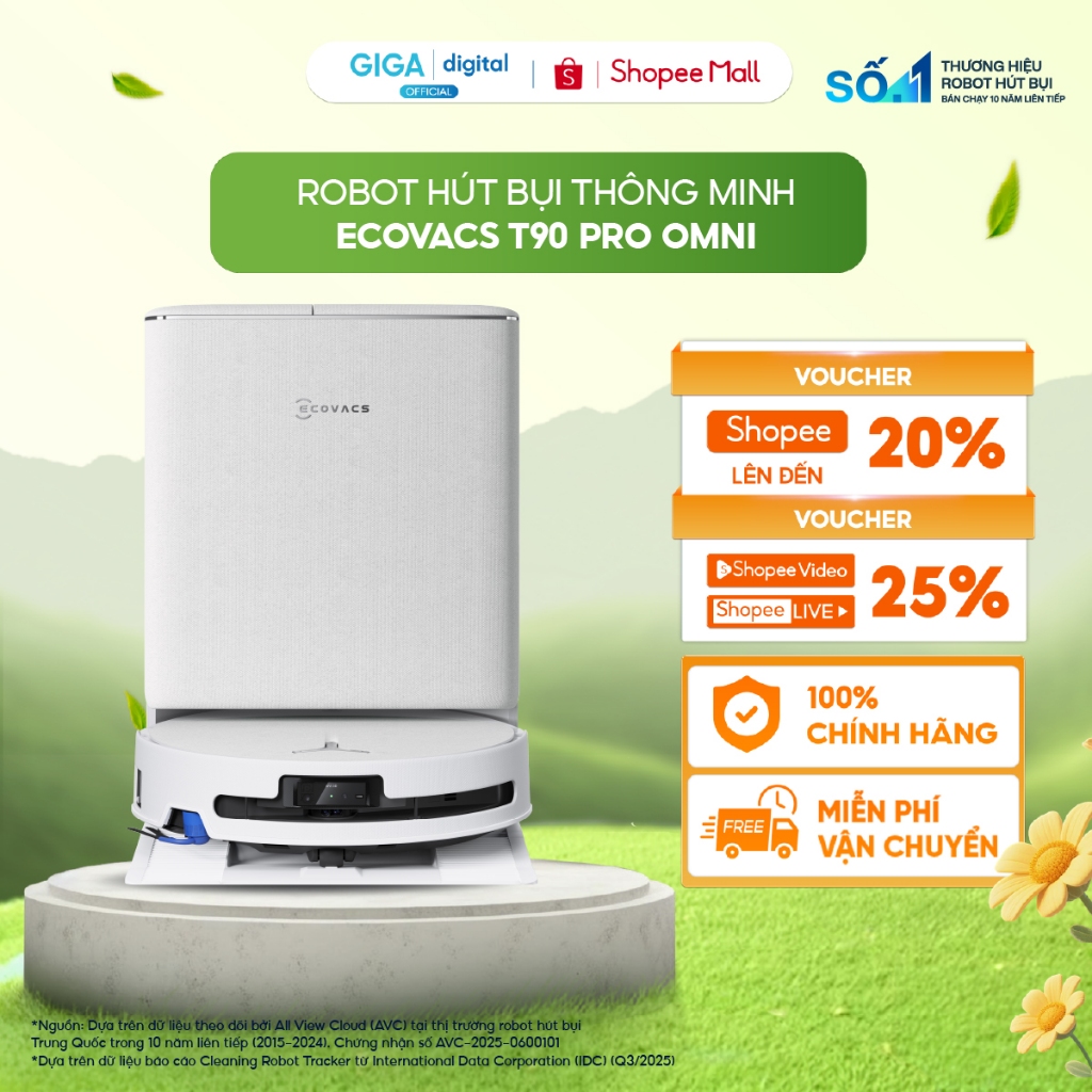 Ecovacs T90 PRO OMNI Robot hút bụi thông minh | Lực hút 30.000Pa | AI Stain Detection 2.0 tự nhận di