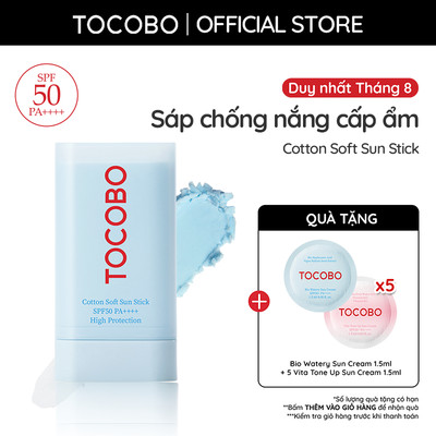 Sáp chống nắng cấp ẩm dịu da Tocobo Cotton Soft Sun Stick SPF50 PA++++ 19g (DATE 06/2027)