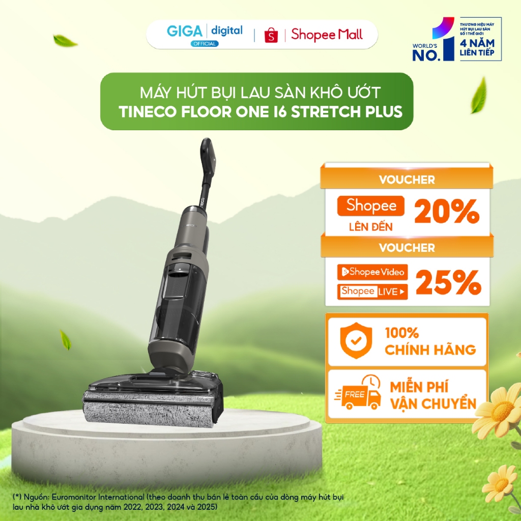Tineco Floor One i6 Stretch Plus Máy hút bụi lau sàn khô ướt | Tự động làm sạch & sấy khô 1 chạm| Lự