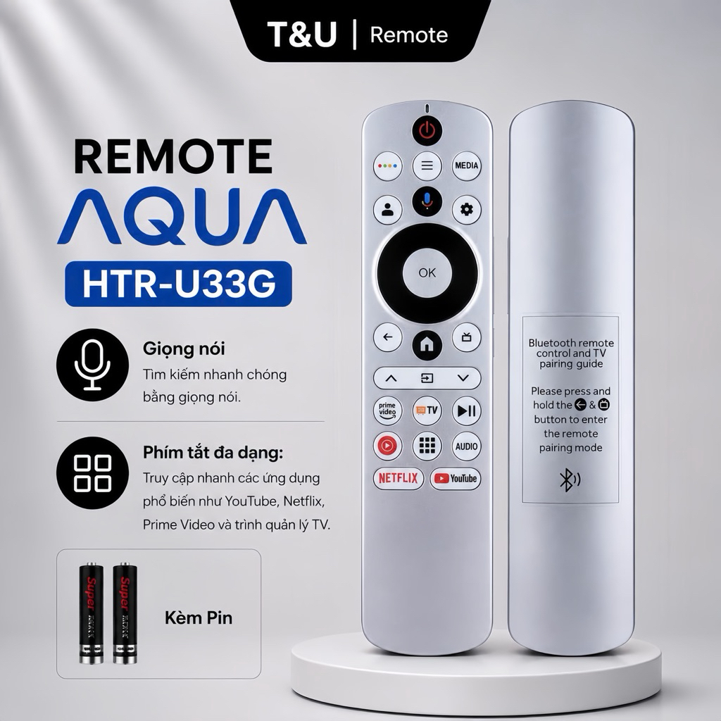 Remote điều khiển tivi AQUA Mã 03 giọng nói, điều khiển TV AQUA AQT50K800UG - Tặng pin- T&U Remote
