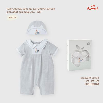 Body cộc tay kèm mũ La Pomme Deluxe sinh nhật của ngựa con - Sợi Jacquard Cotton thoáng khí - Bé trai - 3M - 9M
