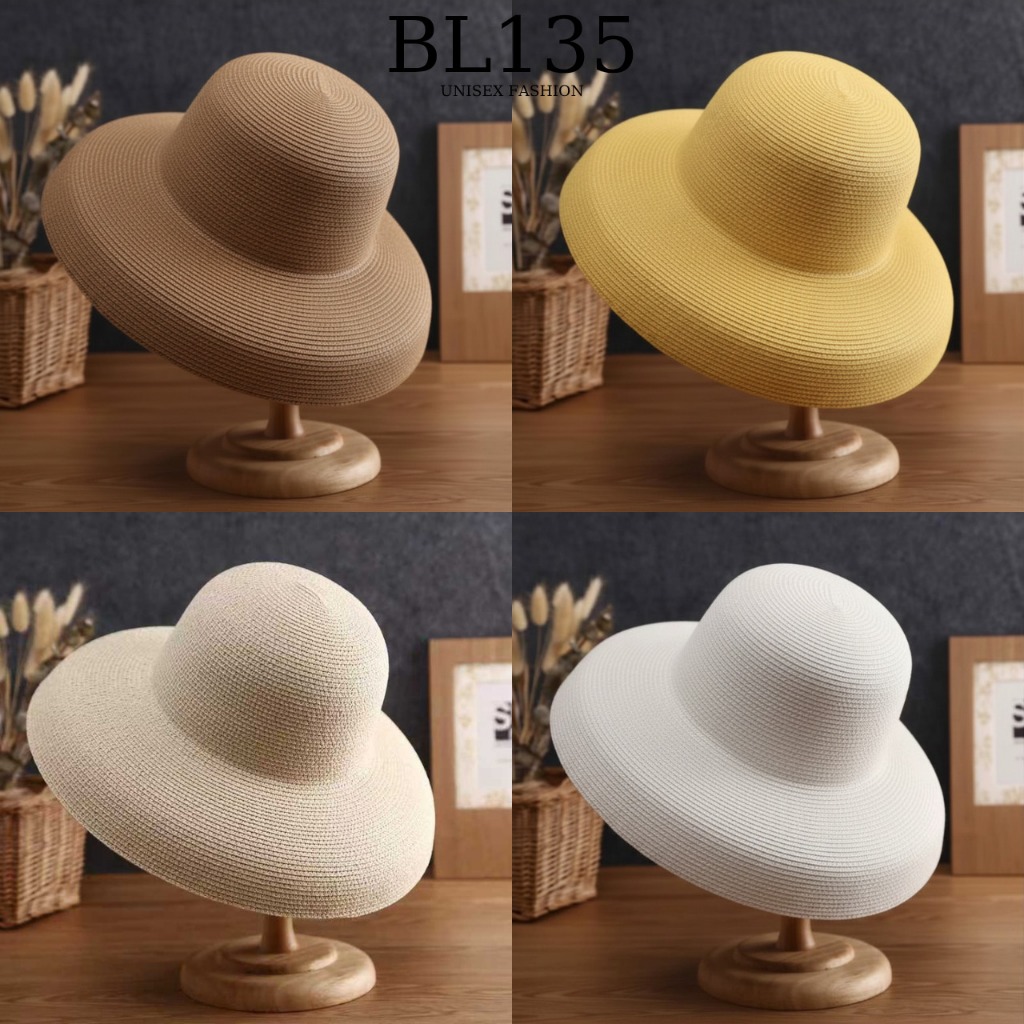 Nón Cói Nữ Đi Biển Lồng Đèn Trơn, Mũ Cói Rộng Vành Chuông Hội An Vintage Hàn Quốc
