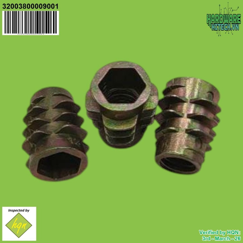 (Túi 50 cái) Ốc cấy không vành M6/M8 hợp kim kẽm - tán cấy gỗ ren trong 6mm/8mm, ốc cấy không tai