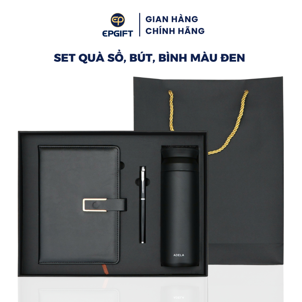 Set Quà Tặng Sổ Tay, Bút Ký Và Bình Giữ Nhiệt Epvina Gift Màu Đen