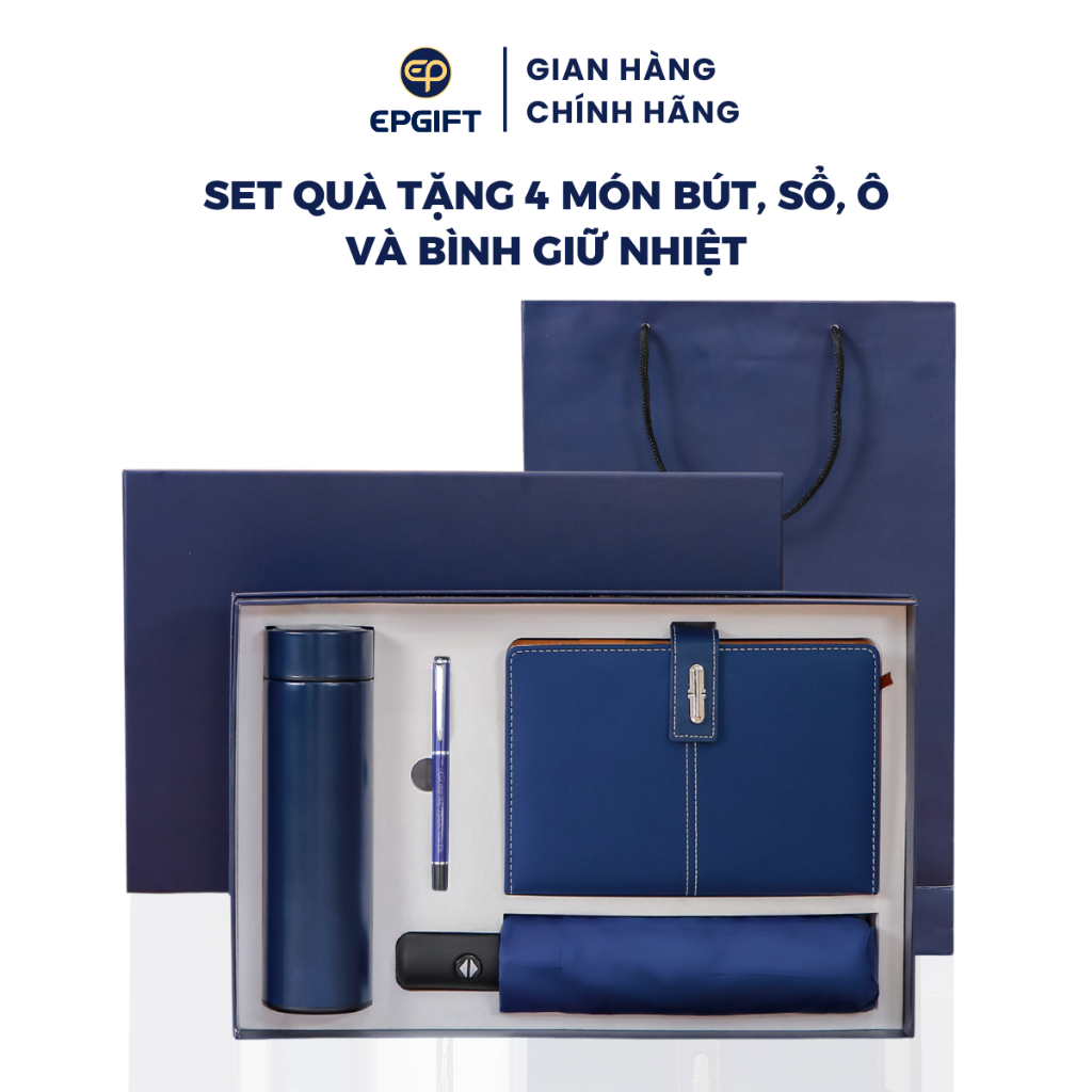 Set Quà Tặng Cao Cấp Epvina Gift Gồm Bút, Sổ, Ô Và Bình Giữ Nhiệt Làm Quà Tặng Thầy Cô, Doanh Nghiệp