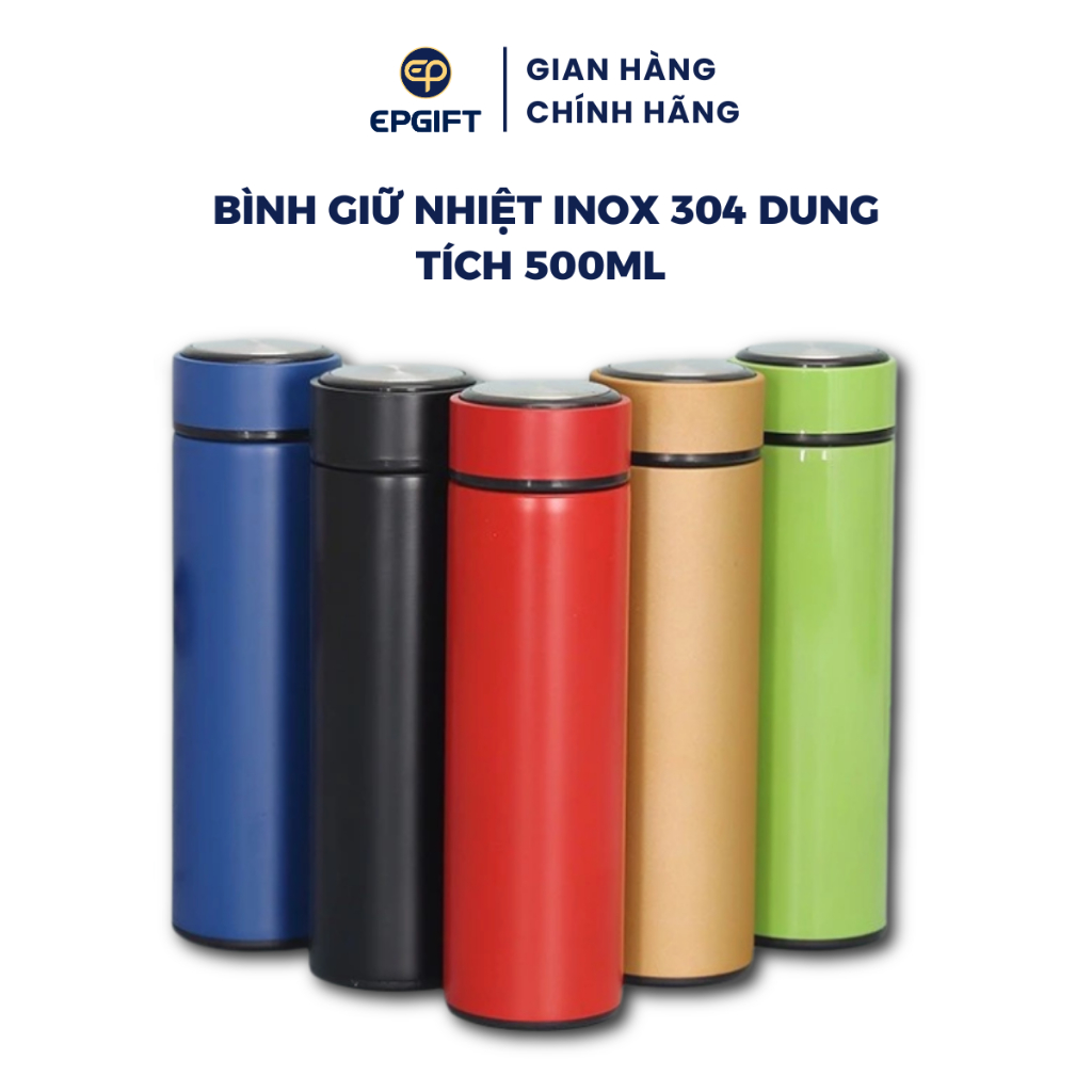 Bình Nước Giữ Nhiệt Epvina Gift Nắp Bạc Chất Liệu Inox 304 Chống Gỉ Dung Tích 500ml