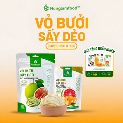Vỏ Bưởi Sấy Dẻo NONGLAMFOOD Ít Ngọt Hàng Chuẩn Xuất Khẩu Loại 1 | Trái Cây Sấy Dẻo Túi 25g & 85g