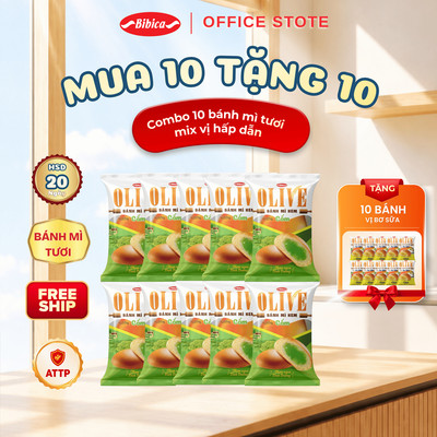 (Mua 10 TẶNG 10) Bánh Ăn Sáng Bibica - Bánh Tươi Olive có nhân Cốm/Bơ Sữa 50g (Date mới)