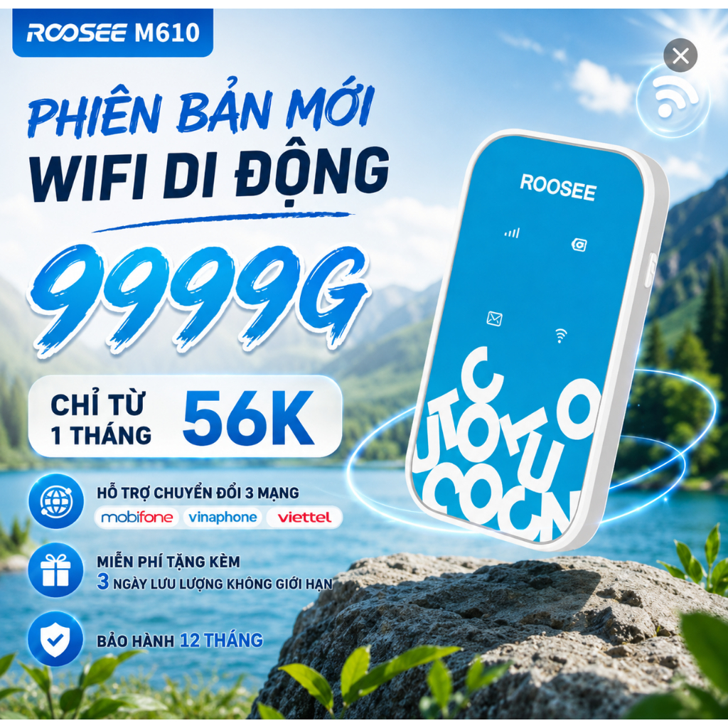 Bộ Phát WiFi Di Động ROOSEE M610 Không Cần SIM Hỗ Trợ WiFi 4G Dùng Cho Du Lịch Và Công Tác