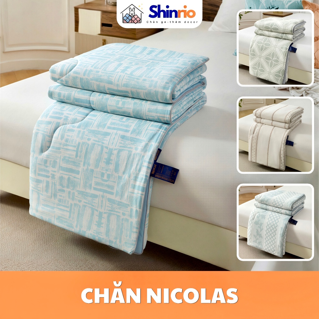 Chăn thun lạnh Nicolas hoạ tiết cao cấp 2026, chăn nhập khẩu Shinrio