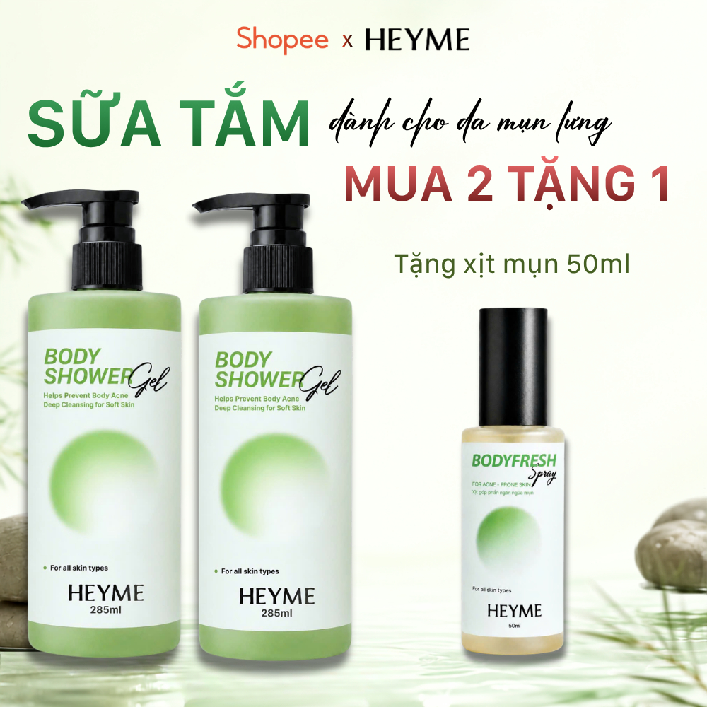 Combo 2 Sữa tắm hỗ trợ giảm mụn lưng, hỗ trợ mờ thâm mụn HEYME 285ml - Heyme BodyShower Gel