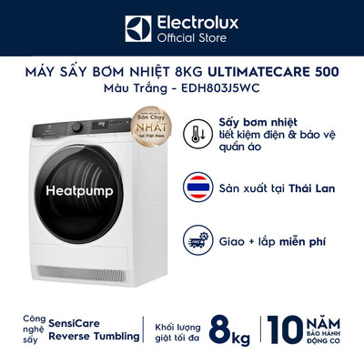 Free giao lắp - Máy sấy bơm nhiệt Electrolux 8kg UltimateCare 500 - Trắng EDH803J5WC